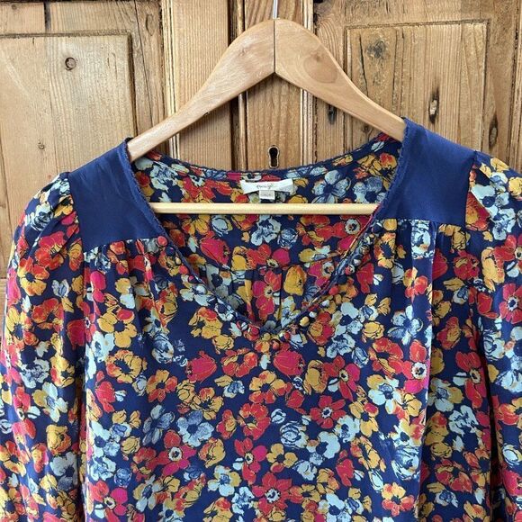 Porridge Medium‎ Silk Blouse Top Floral Anthropologie V-Neck Long Sleeve - Picture 2 of 13